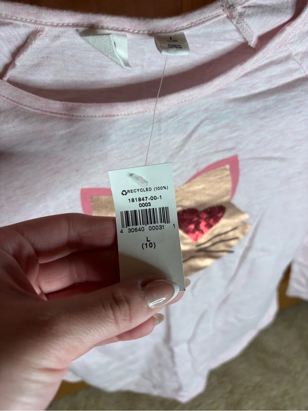 Girls' Pink Heart-Eye Cat Long Sleeve Top